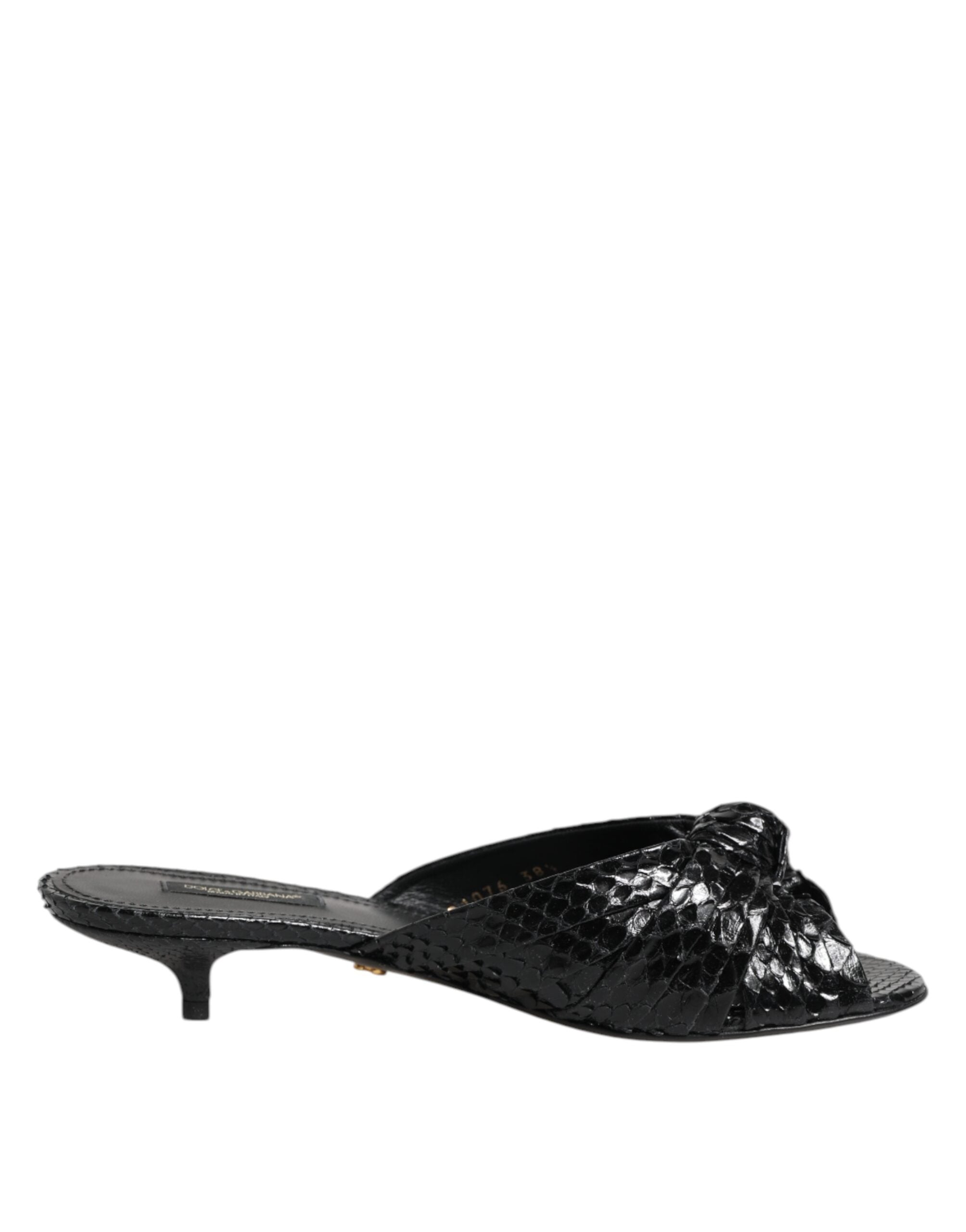 Dolce & Gabbana Black Leather Heels Slides Sandals Women's Shoes