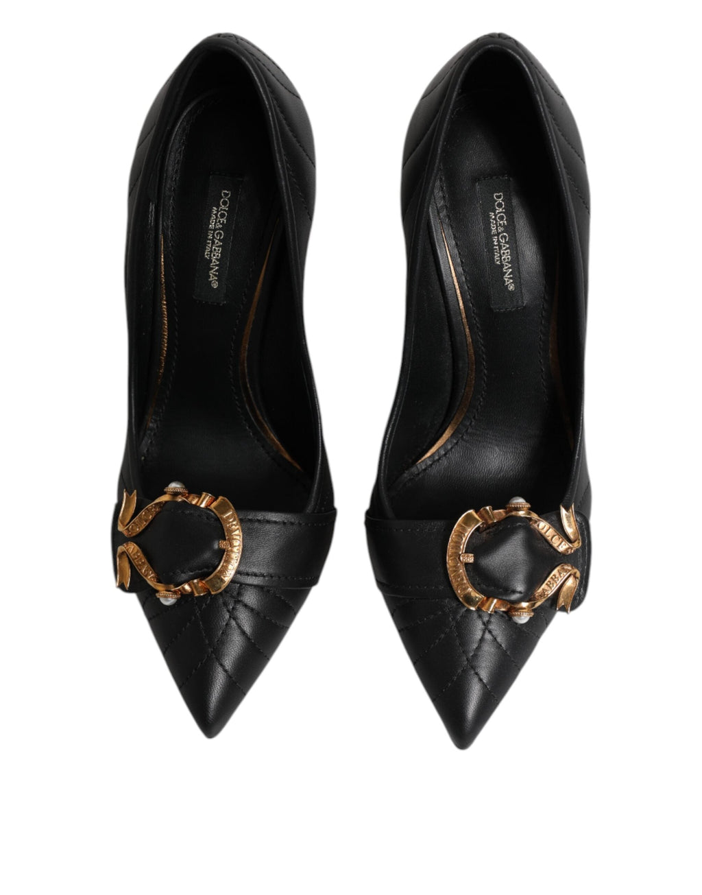 Dolce & Gabbana Black Devotion Leather Heels Pumps Women's Shoes
