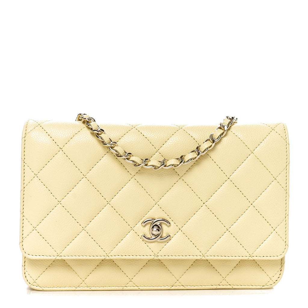 Caviar Quilted CC Turnlock Wallet On Chain WOC Light Yellow