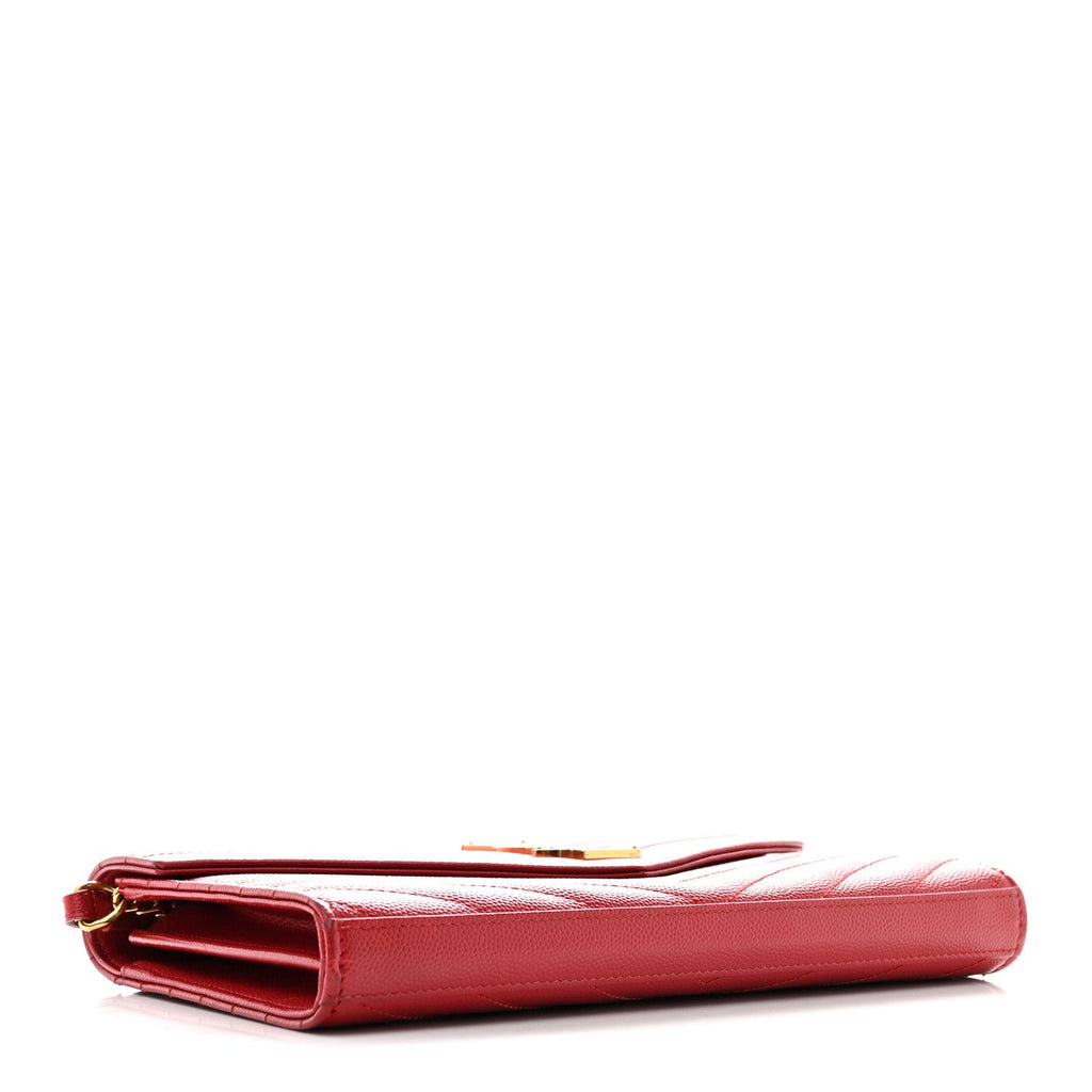 Grain De Poudre Matelasse Chevron Monogram Chain Wallet Red
