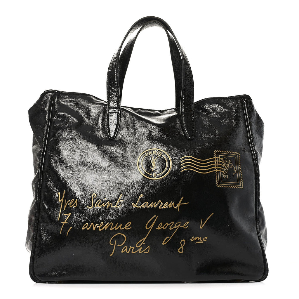 Textured Patent Y-Mail Tote Black