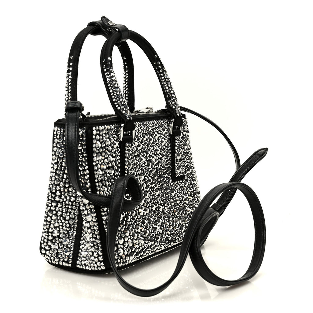 Satin Crystal Mini Galleria Double Zip Tote Metal
