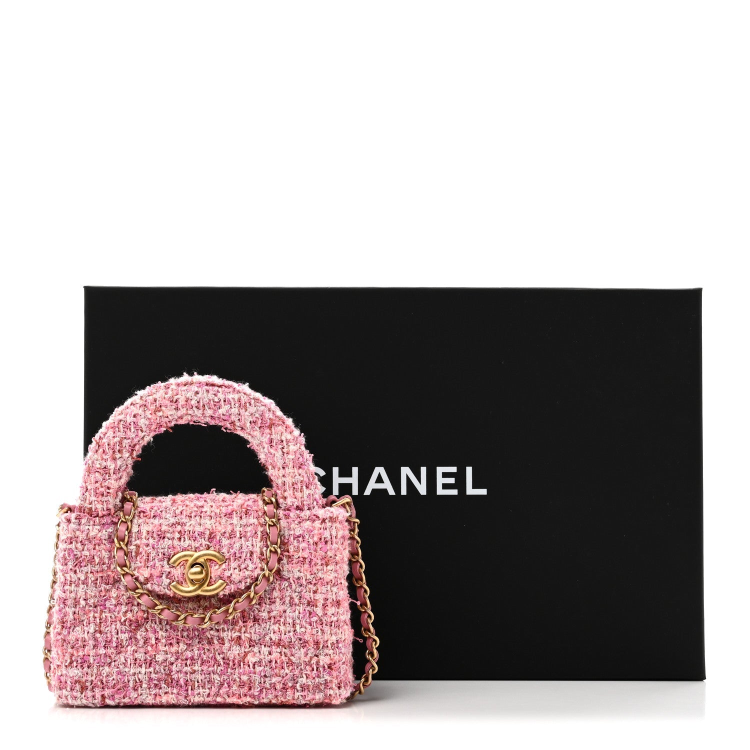 Tweed Quilted Mini Nano Kelly Shopper Pink