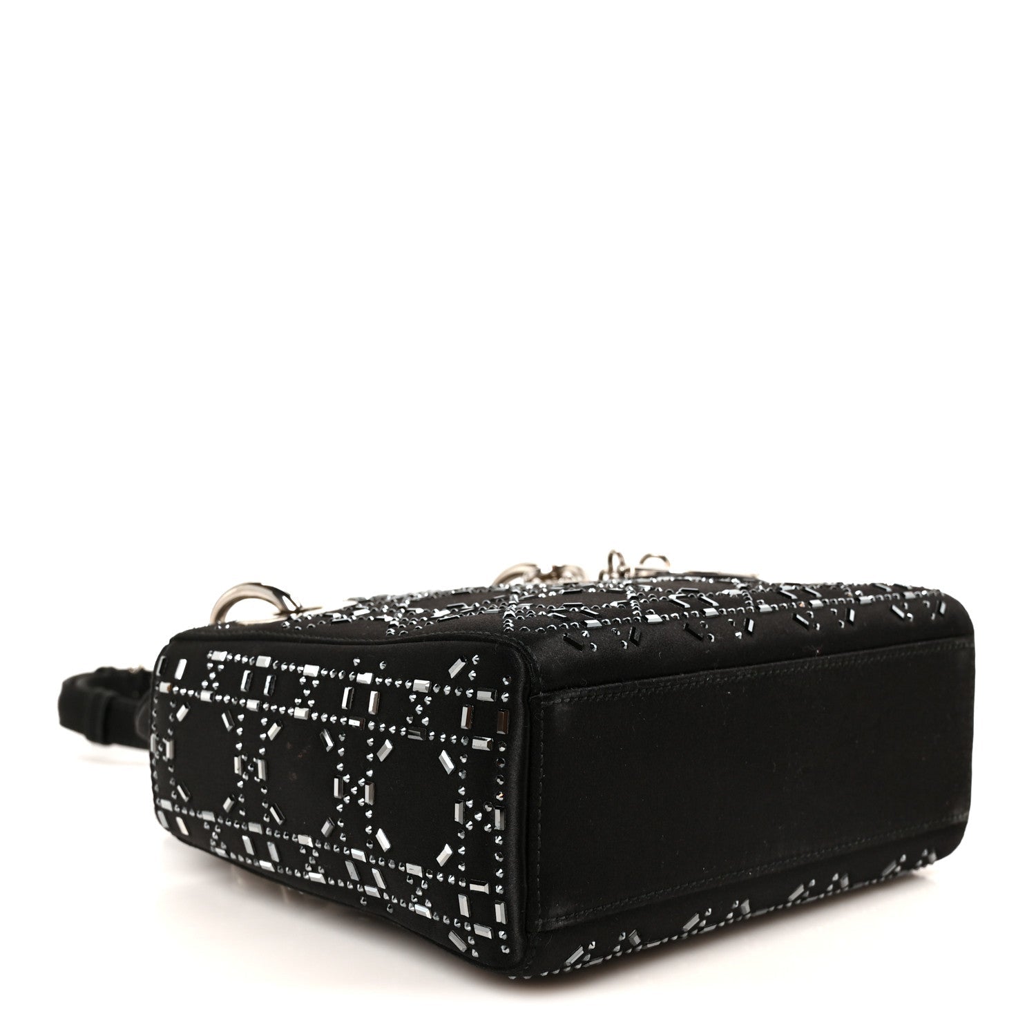 Satin Crystal Cannage Mini Lady Dior Black