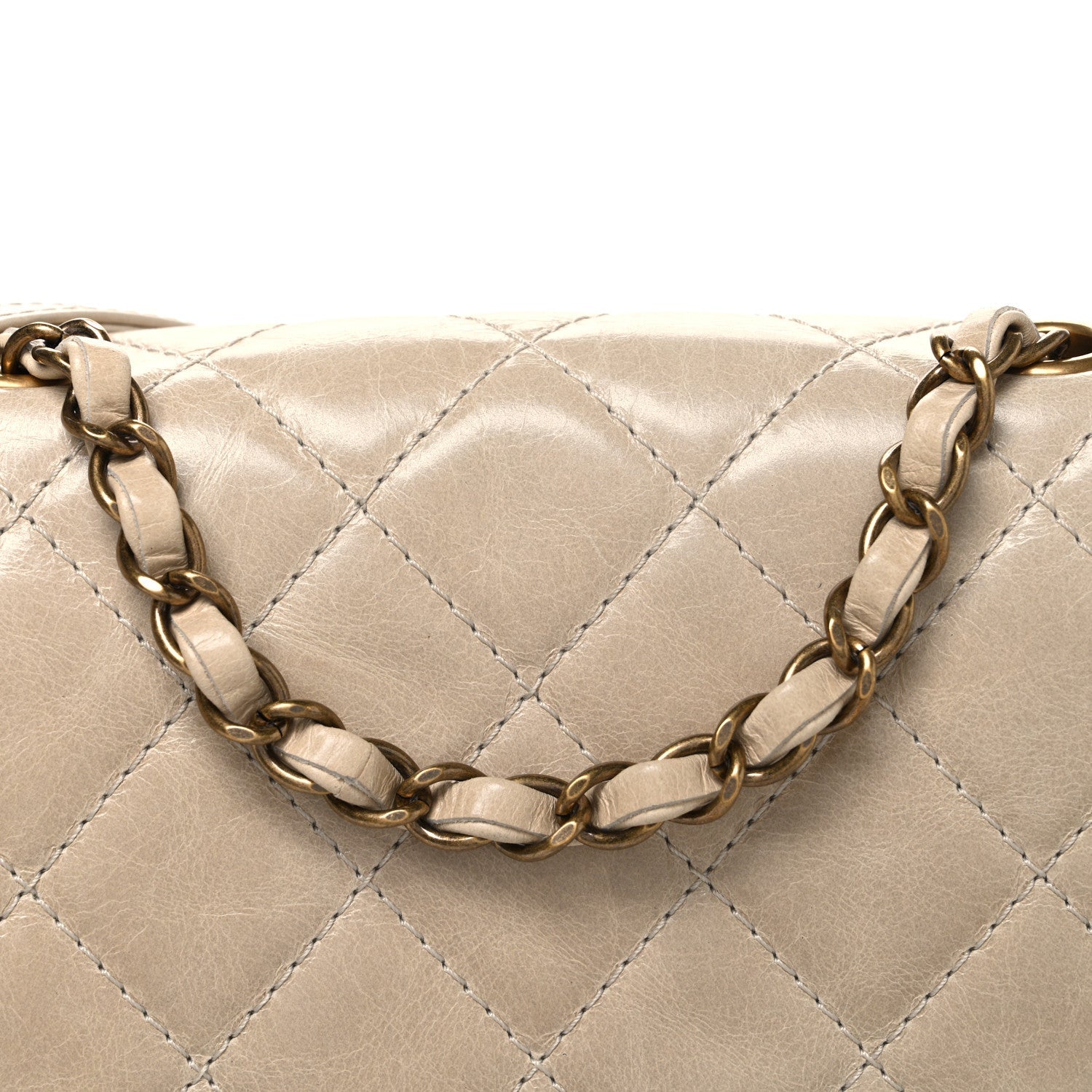 Glazed Calfskin Quilted Medium Bubble CC Flap Beige
