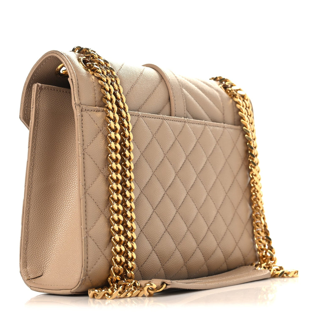 Grain De Poudre Textured Mixed Matelasse Triquilt Small Monogram Satchel Dark Beige