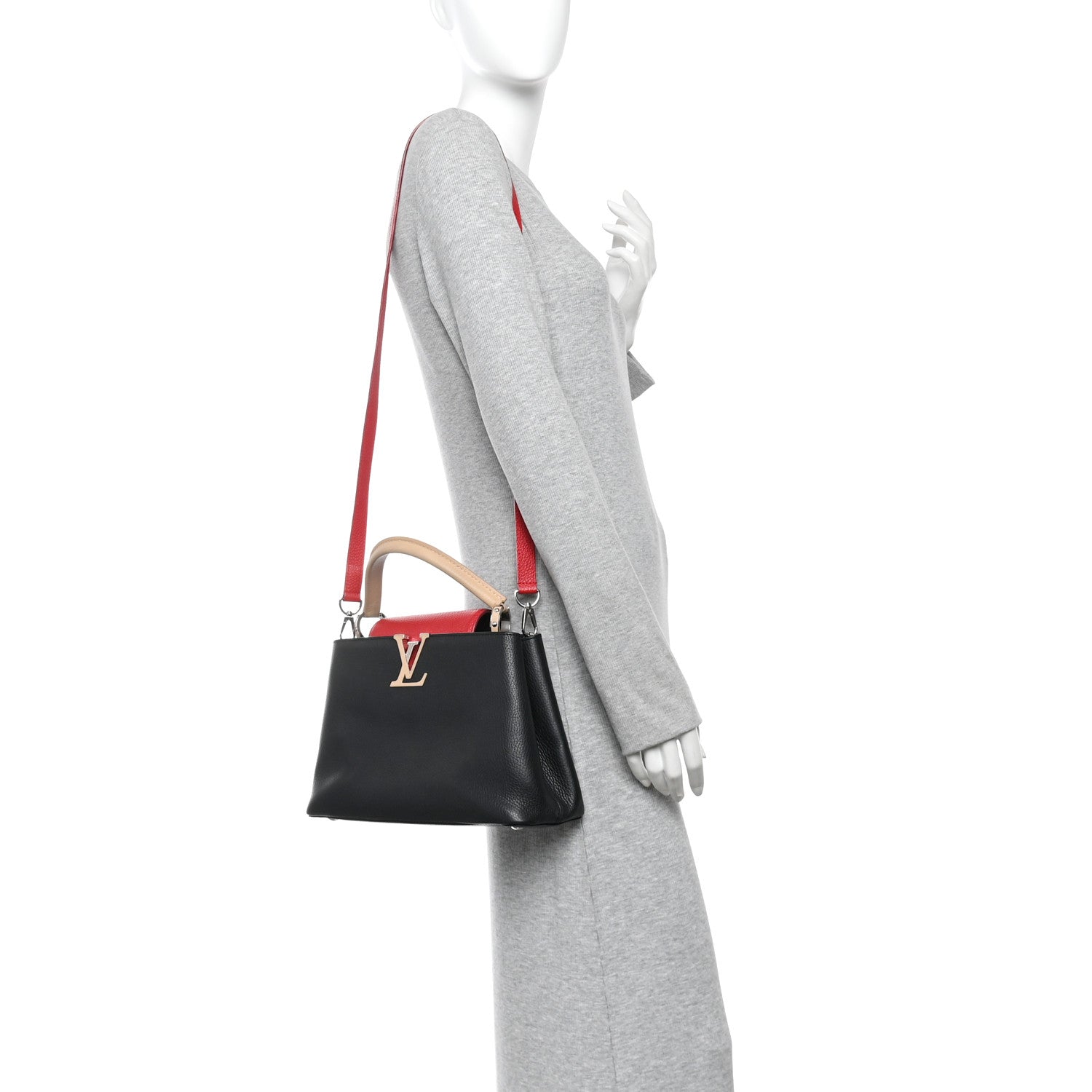 Taurillon Capucines MM Black Beige Red