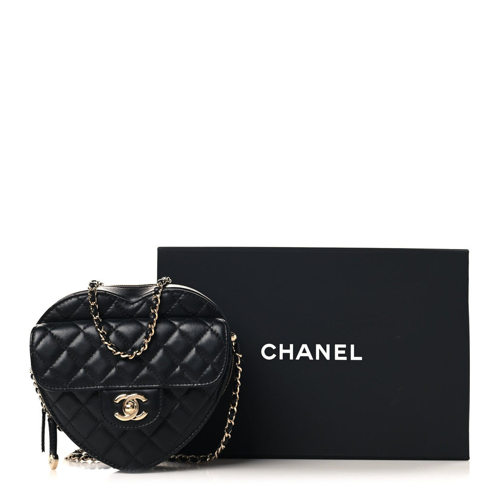 Lambskin Quilted CC In Love Heart Bag Black