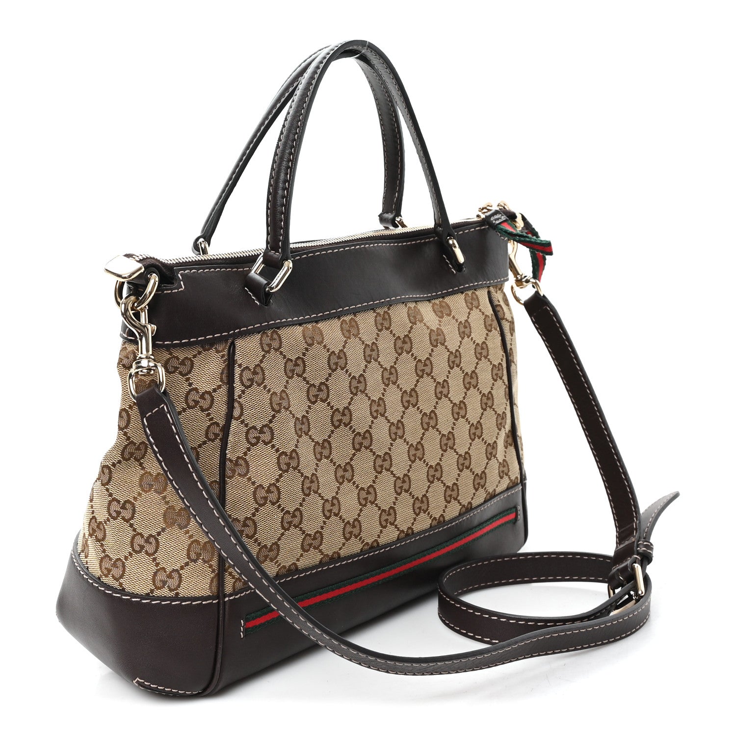 Monogram Web Mayfair Top Handle Satchel Dark Brown