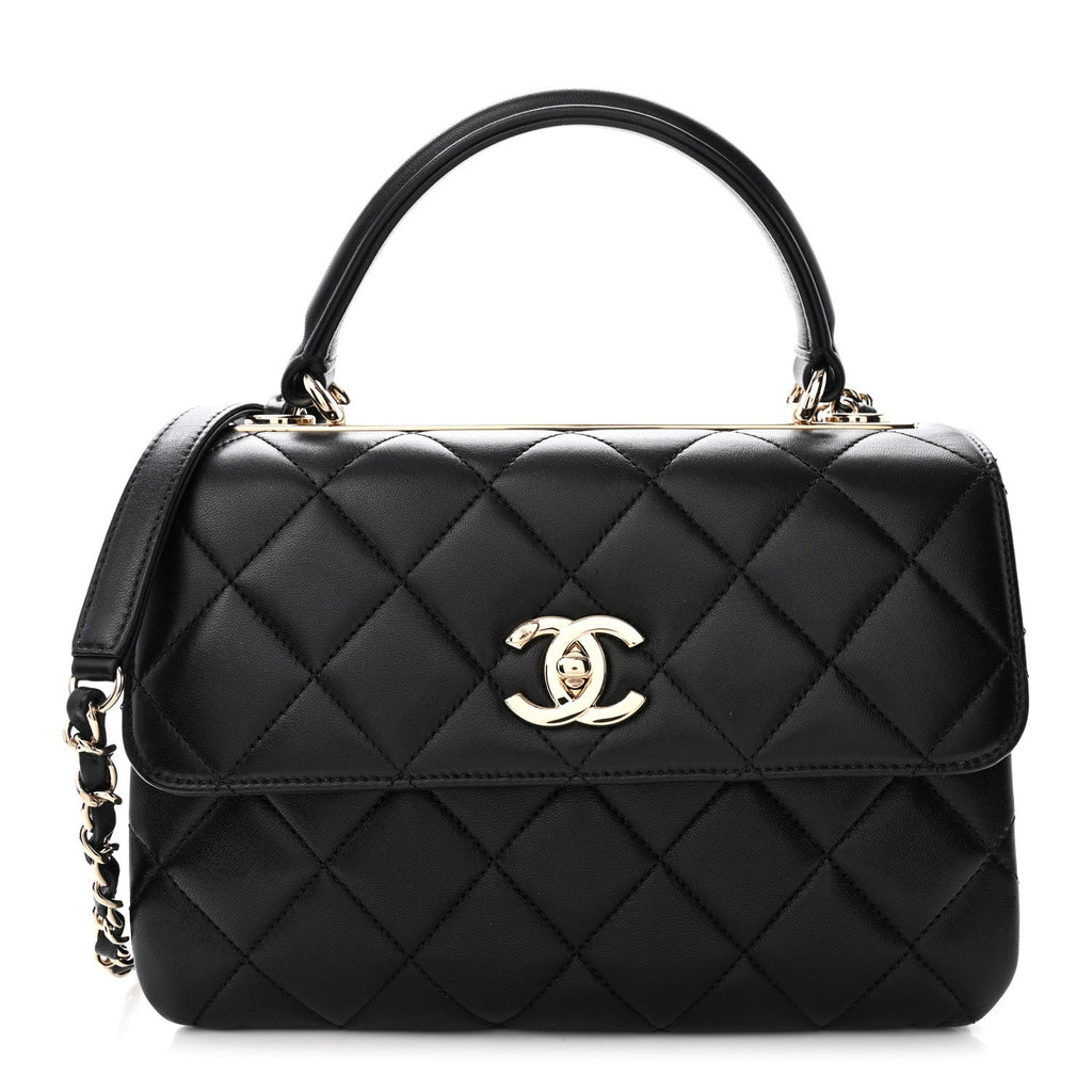 Lambskin Quilted Small Trendy CC Dual Handle Flap Bag Black