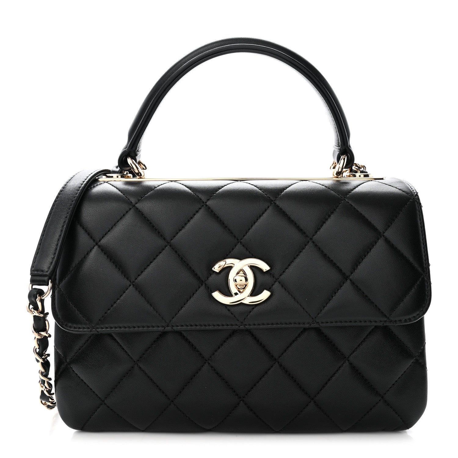 Lambskin Quilted Small Trendy CC Dual Handle Flap Bag Black