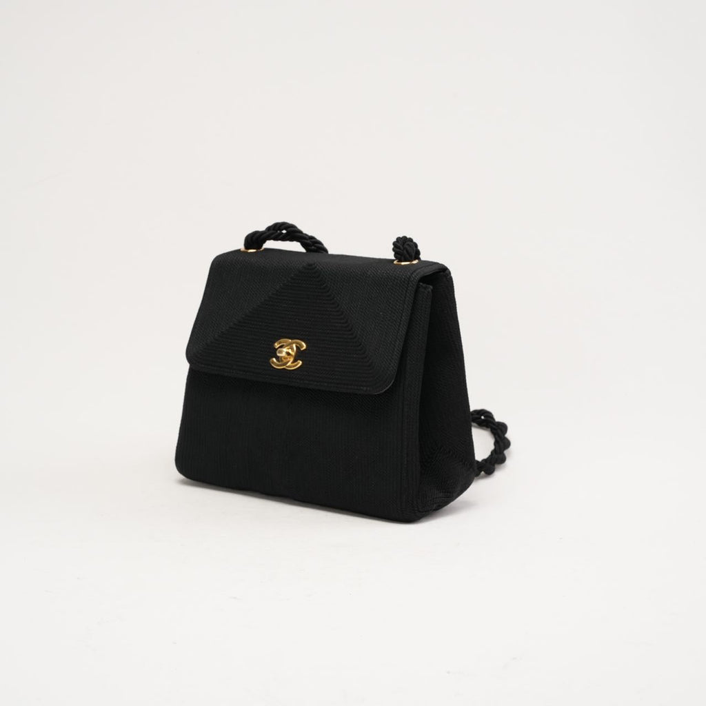 Chanel Vintage Silk Rope Mini Kelly Flap Black 1997