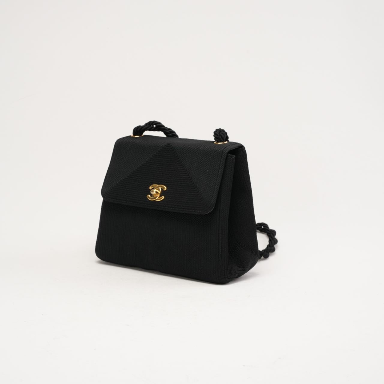 Chanel Vintage Silk Rope Mini Kelly Flap Black 1997