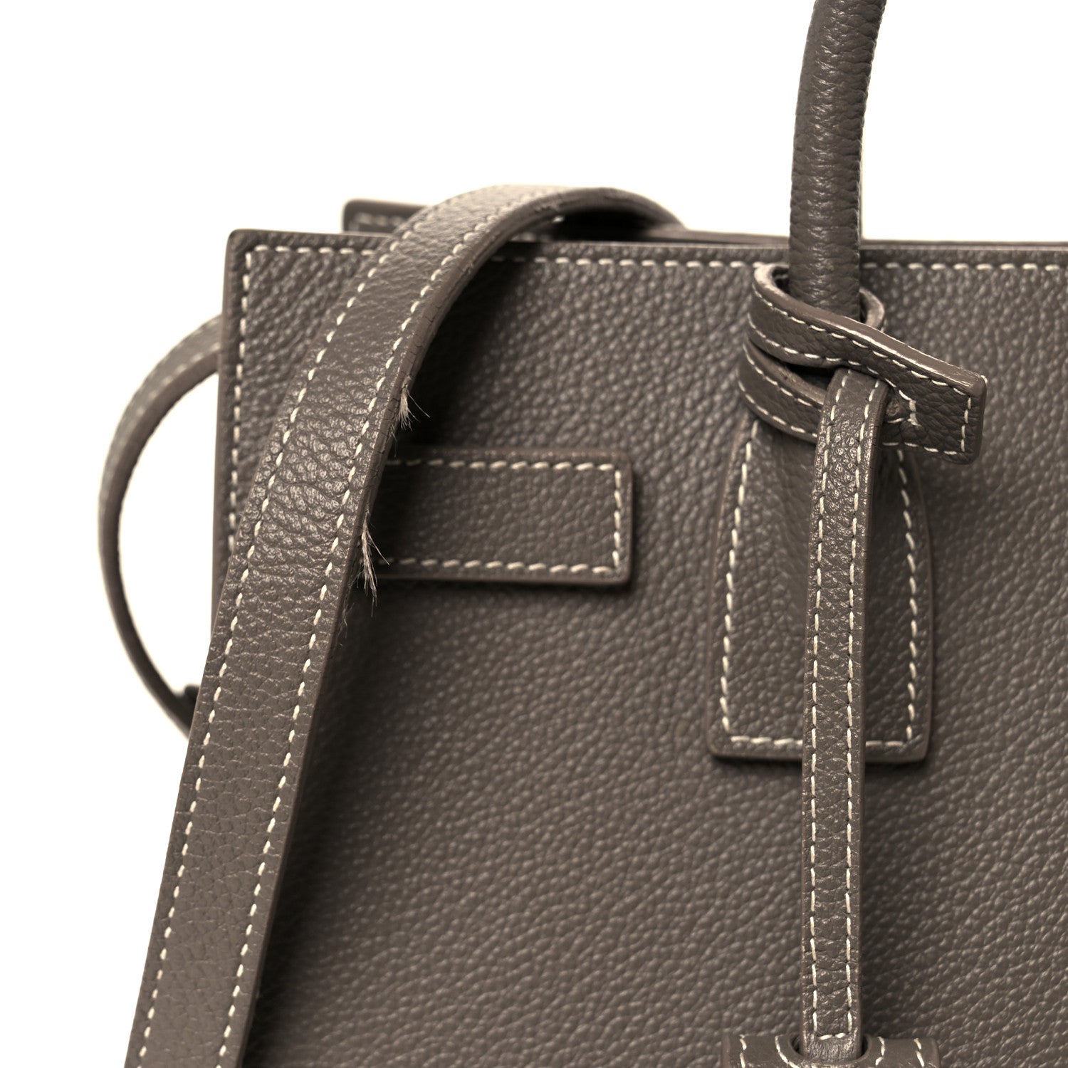 Grained Calfskin Topstich Baby Sac De Jour Grey