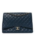 Lambskin Quilted Maxi Double Flap Blue