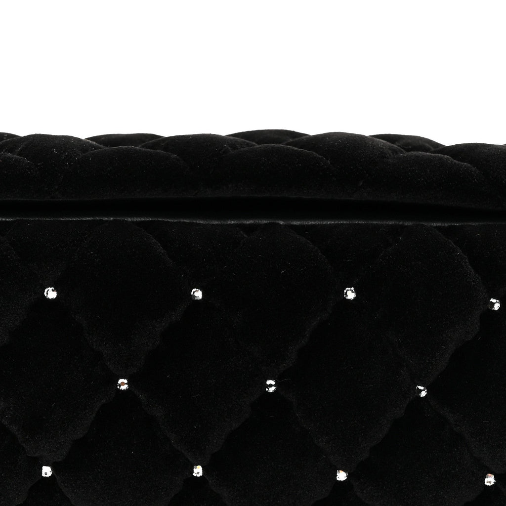 Velvet Diamanté Quilted Wristlet Clutch Black