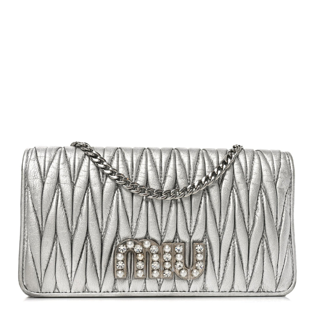 Metallic Nappa Matelasse Chain Crossbody Silver