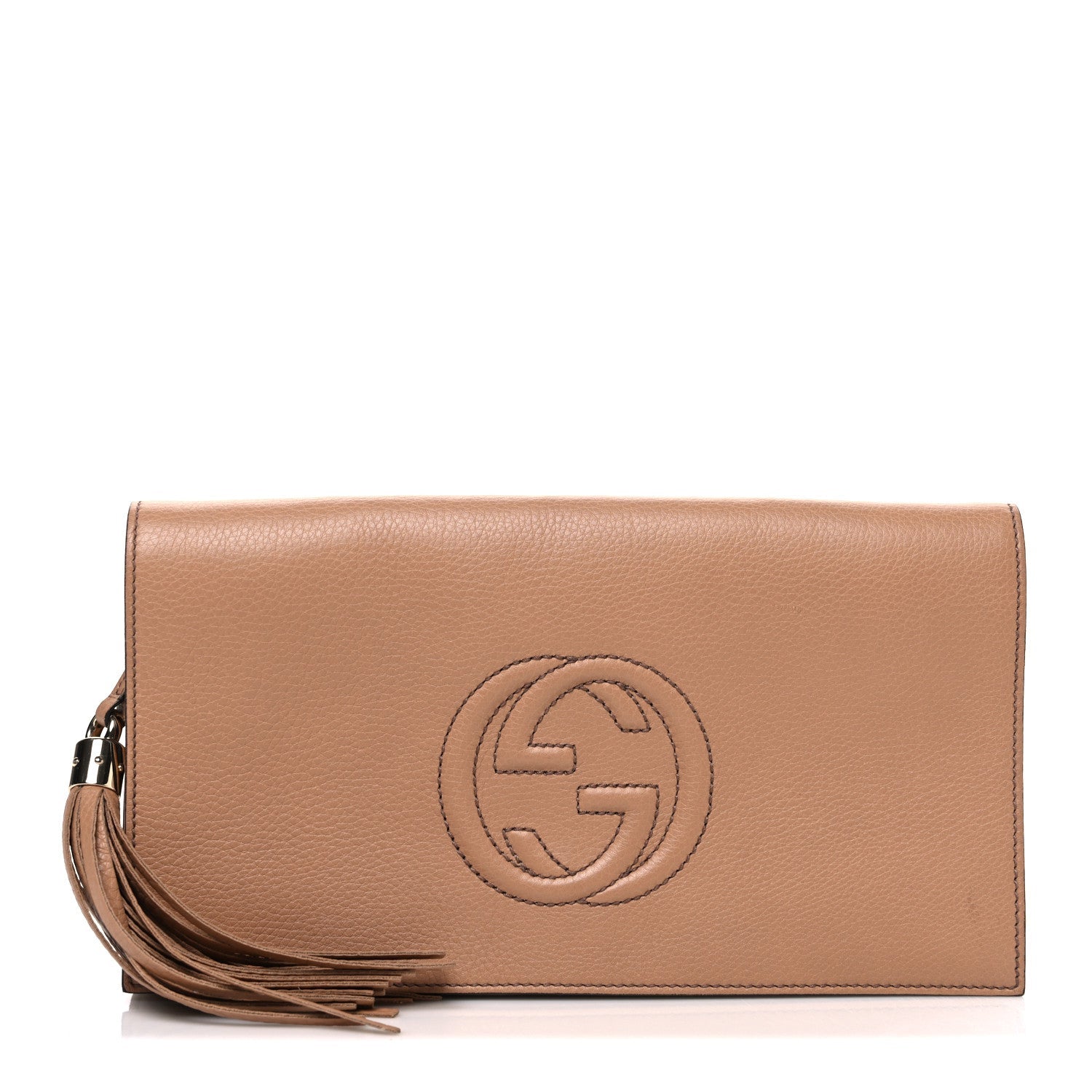 Pebbled Calfskin Medium Soho Clutch Camelia