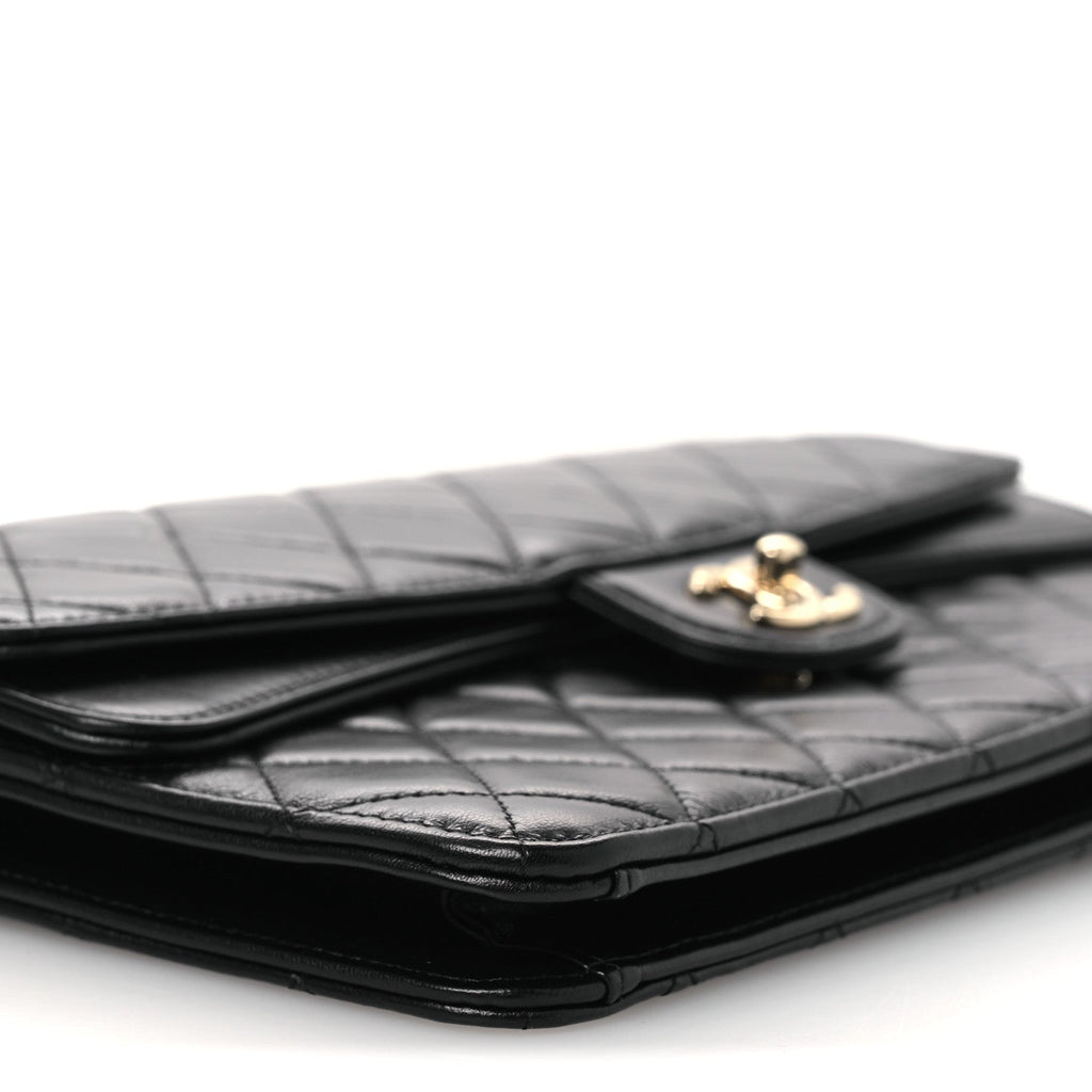 Lambskin Quilted Flap Clutch Black