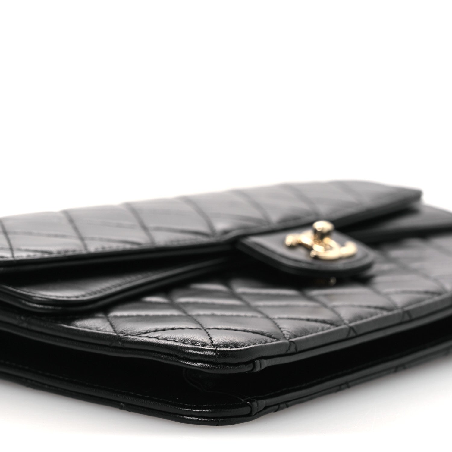 Lambskin Quilted Flap Clutch Black