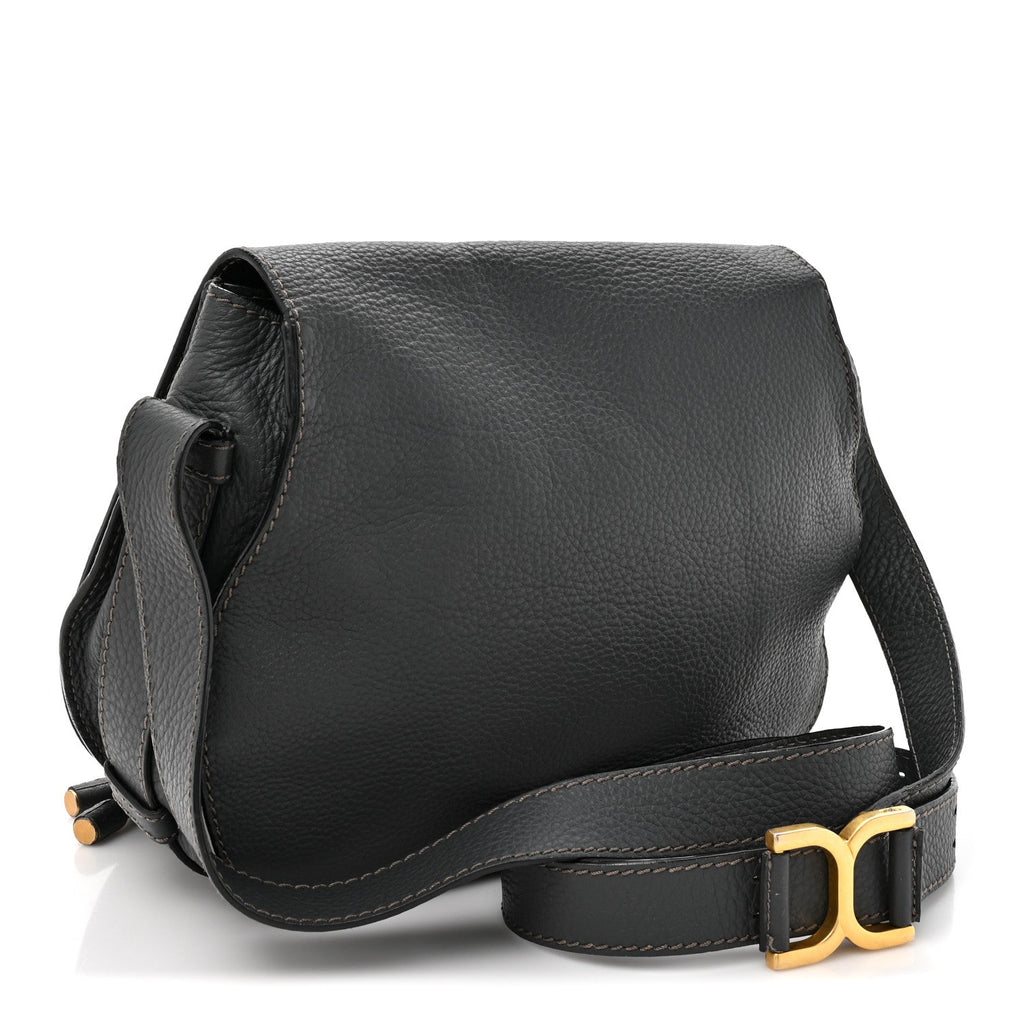 Grained Calfskin Medium Marcie Saddle Bag Iron Grey