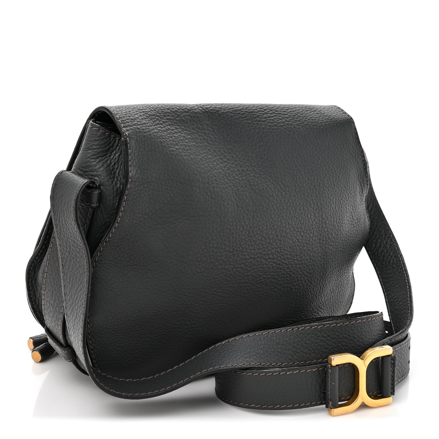 Grained Calfskin Medium Marcie Saddle Bag Iron Grey