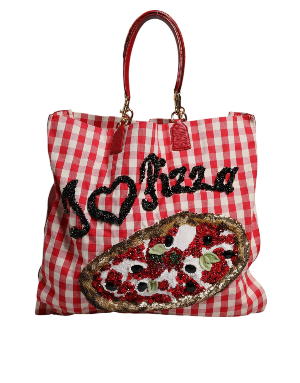 Dolce & Gabbana Red I Love Pizza Rhinestone Embellished Tote Women's Bag ( )