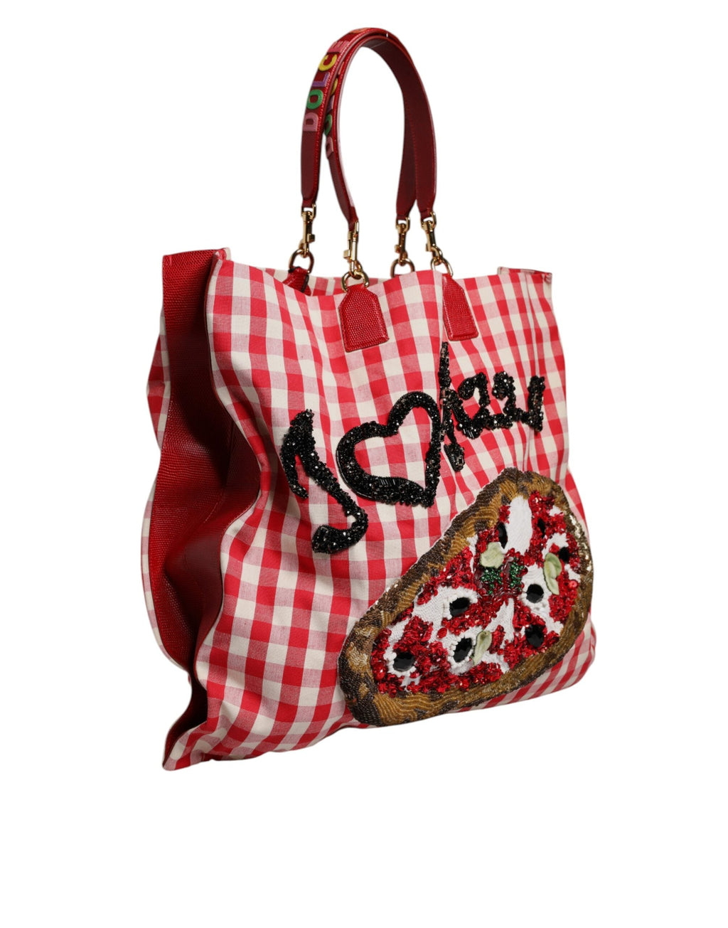 Dolce & Gabbana Red I Love Pizza Rhinestone Embellished Tote Women's Bag ( )