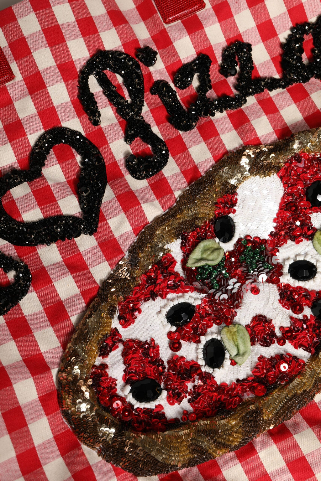 Dolce & Gabbana Red I Love Pizza Rhinestone Embellished Tote Women's Bag ( )