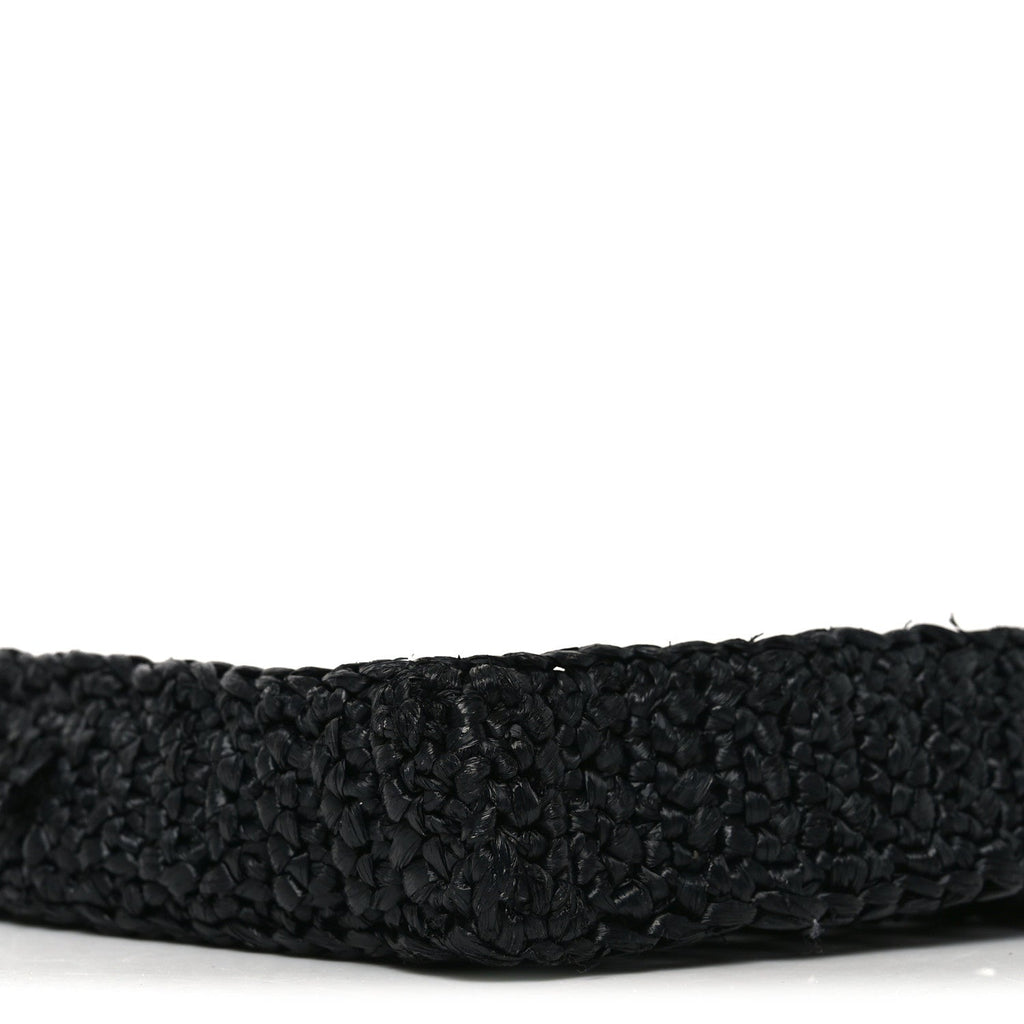 Yarn Raffia Effect Crochet Logo Embroidered Tote Bag Black