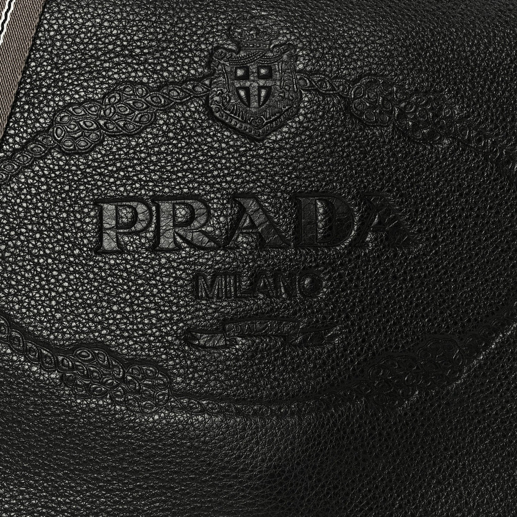 Vitello Daino Embossed Logo Flap Shoulder Bag Black