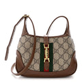 GG Supreme Monogram Azalea Calfskin Web Mini Jackie 1961 Hobo Beige Ebony Brown Sugar