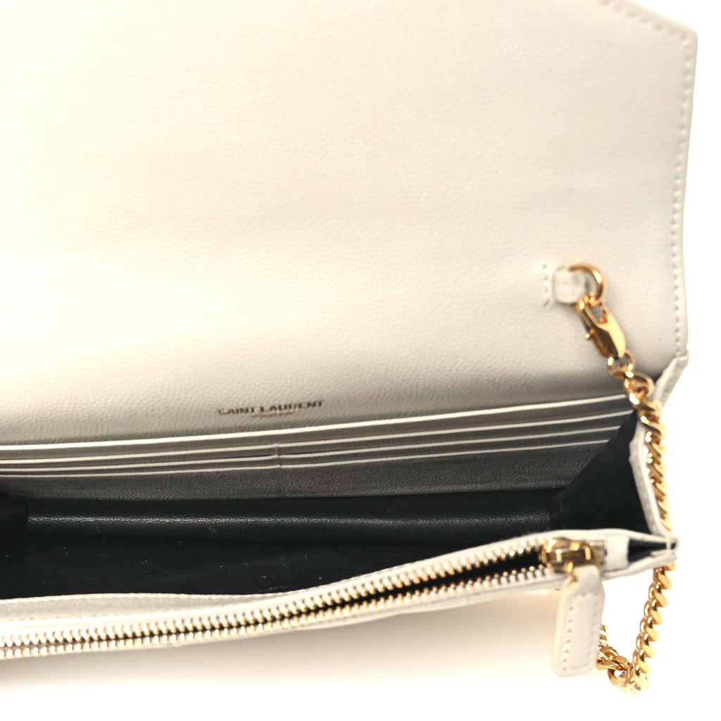 Grain De Poudre Matelasse Chevron Monogram Envelope Chain Wallet Blanc Vintage