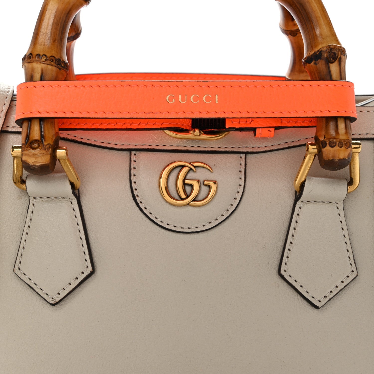 Wonka Grain Calfskin Mini Diana Tote Bag Mystic White Orange Fluo
