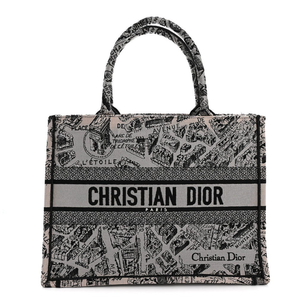 Canvas Embroidered Medium Plan De Paris Book Tote Grey Black