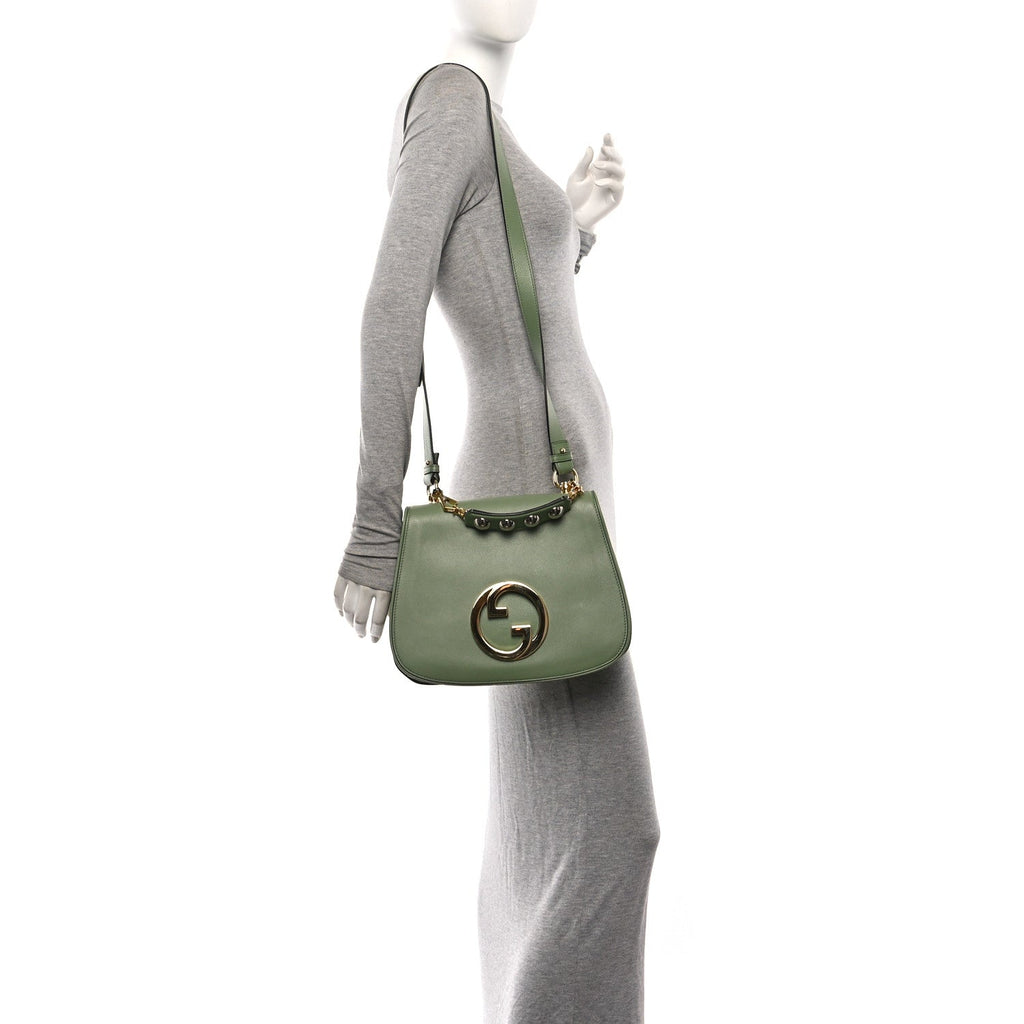 Roxy Calfskin Web Medium Blondie Top Handle Shoulder Flap Bag Salamander Green