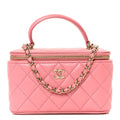 Lambskin Quilted Small Top Handle Vanity Case With Chain Pink