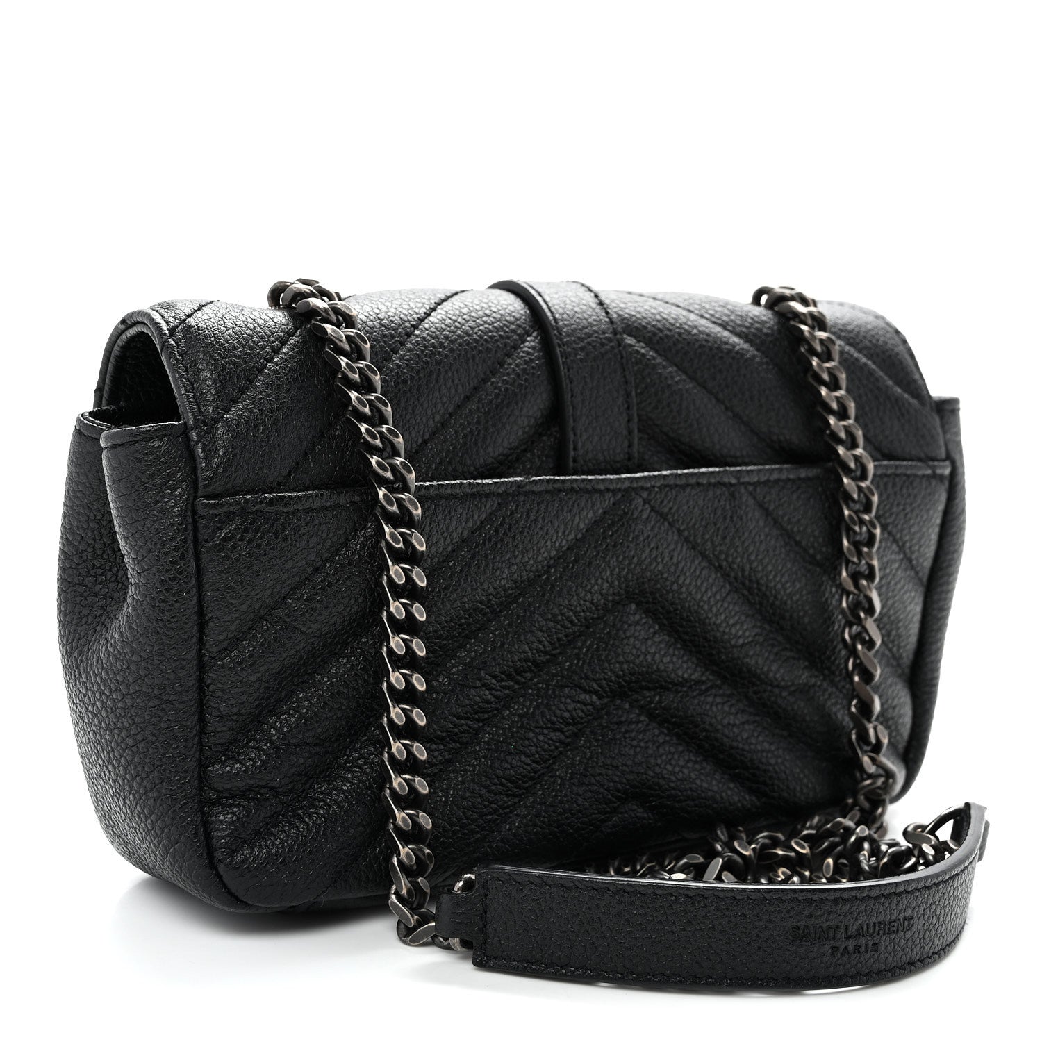 Grained Calfskin Matelasse Chevron Classic Monogram Baby Chain Bag Black