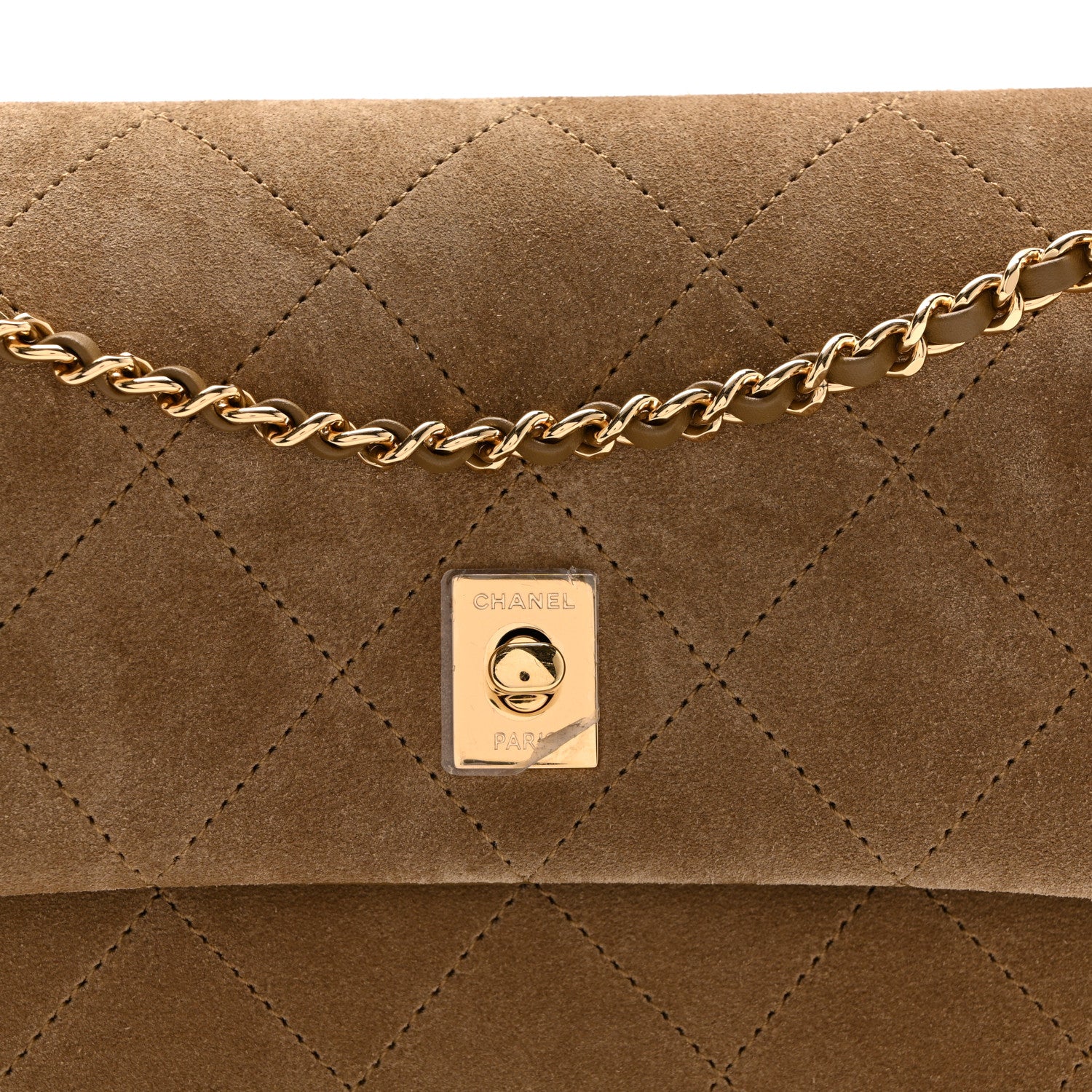 Suede Calfskin Quilted Eyes On You Flap Dark Beige