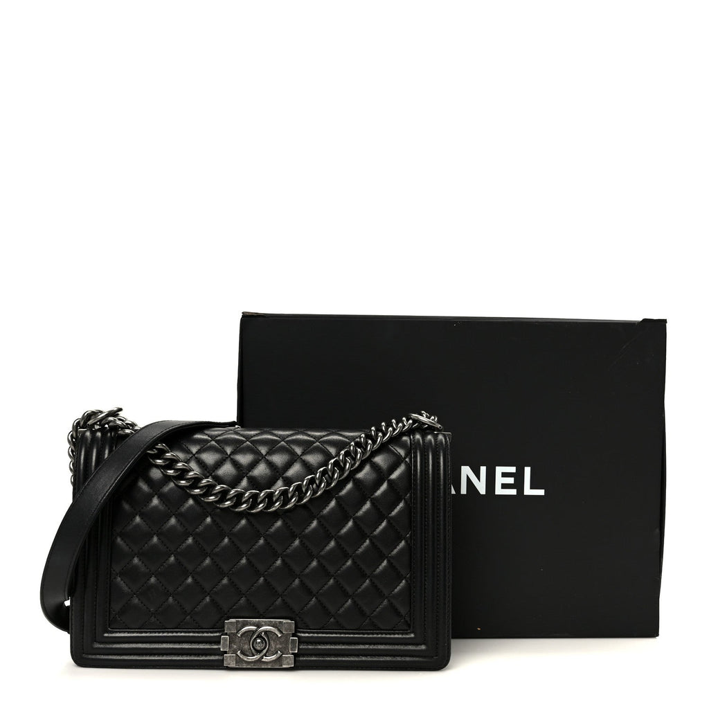 Calfskin Quilted New Medium Boy Flap Black