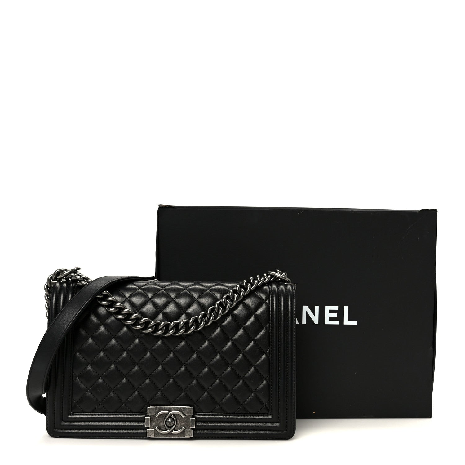 Calfskin Quilted New Medium Boy Flap Black
