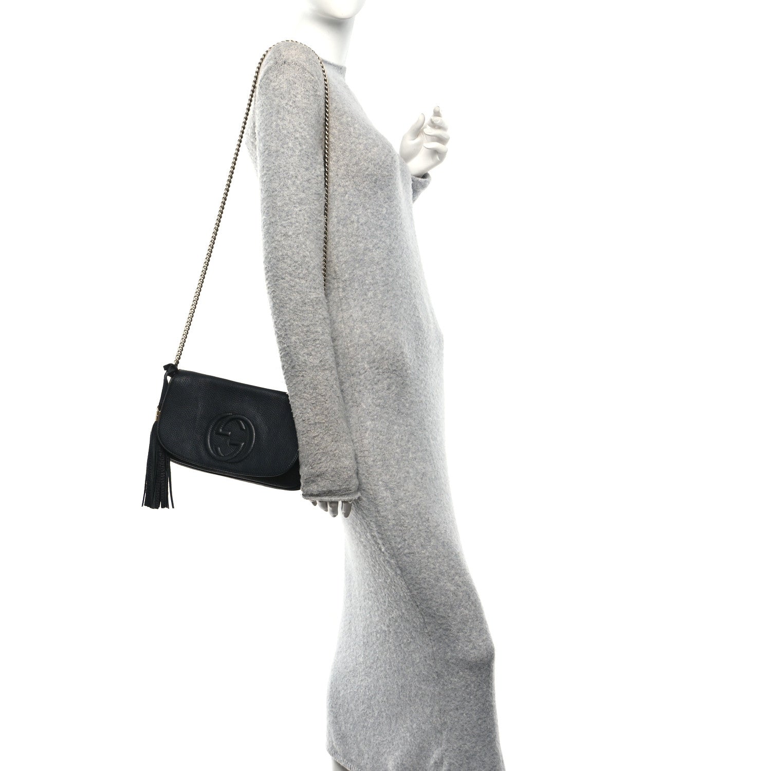 Pebbled Calfskin Medium Soho Flap Crossbody Black