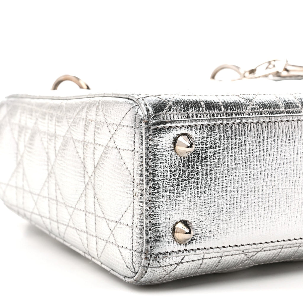 Metallic Grained Calfskin Cannage Small My ABCDior Lady Dior Silver