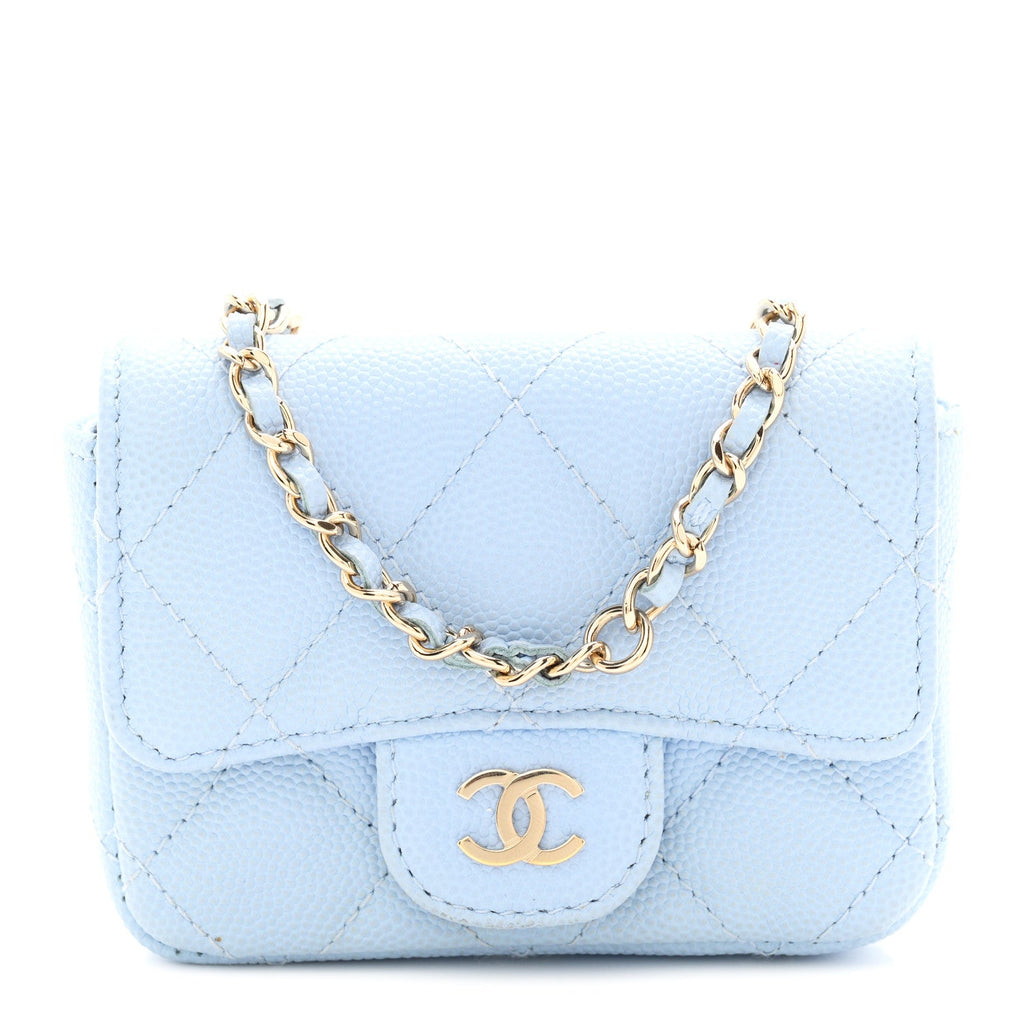 Caviar Quilted Flap Chain Waist Bag Light Blue