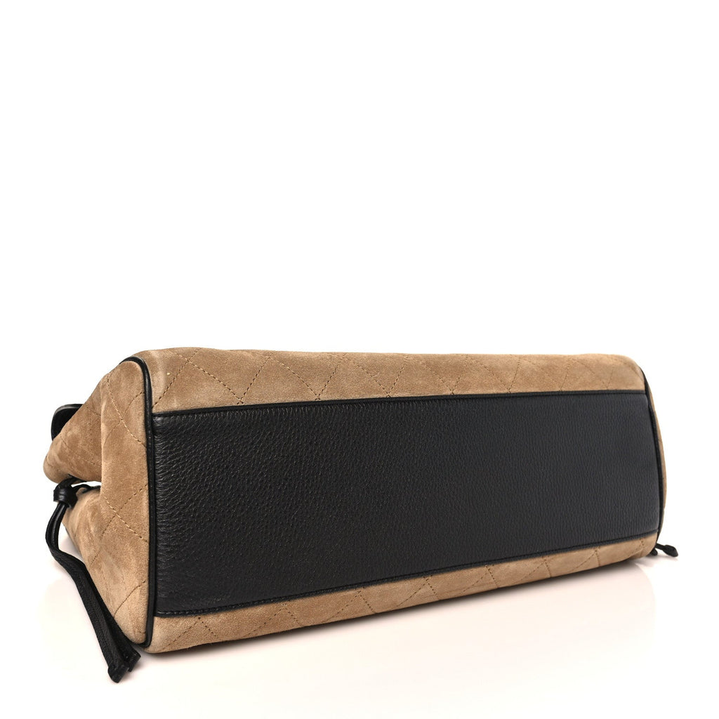 Grained Calfskin Suede Urban Essentials Large Shopping Bag Dark Beige Black Dark Beige Black
