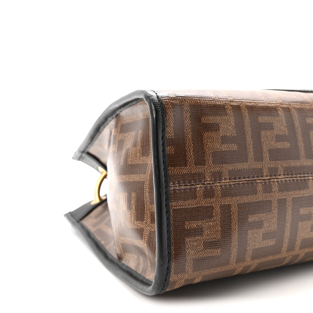 Glazed Fabric Vitello Century Plexiglass FF 1974 Stamp Patch Small Runaway Shopper Tote Mogano Panna Black