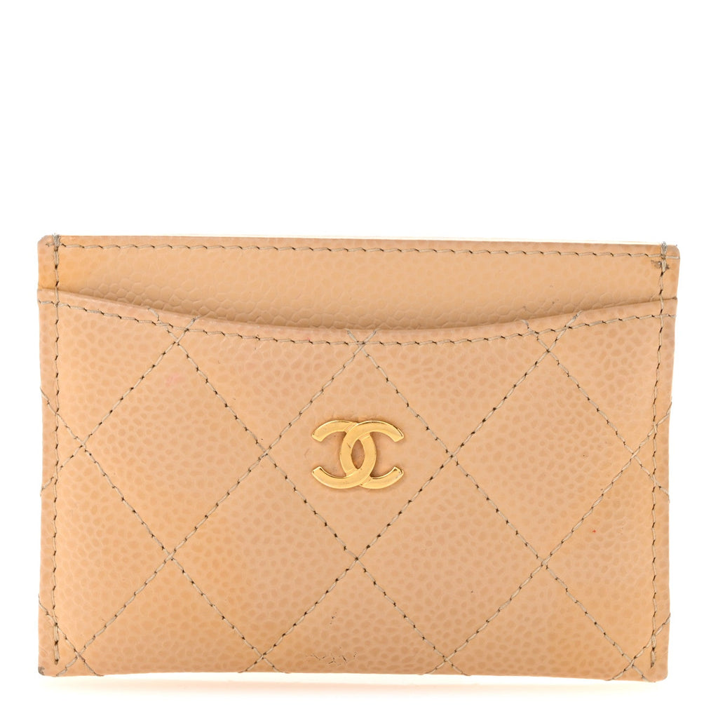 Caviar Quilted Card Holder Beige