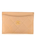 Caviar Quilted Card Holder Beige