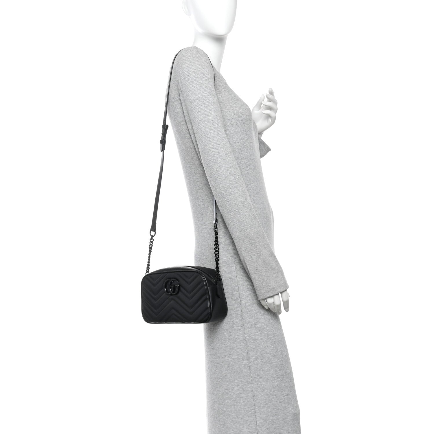 Calfskin Matelasse Monochrome Small GG Marmont Chain Shoulder Bag Black