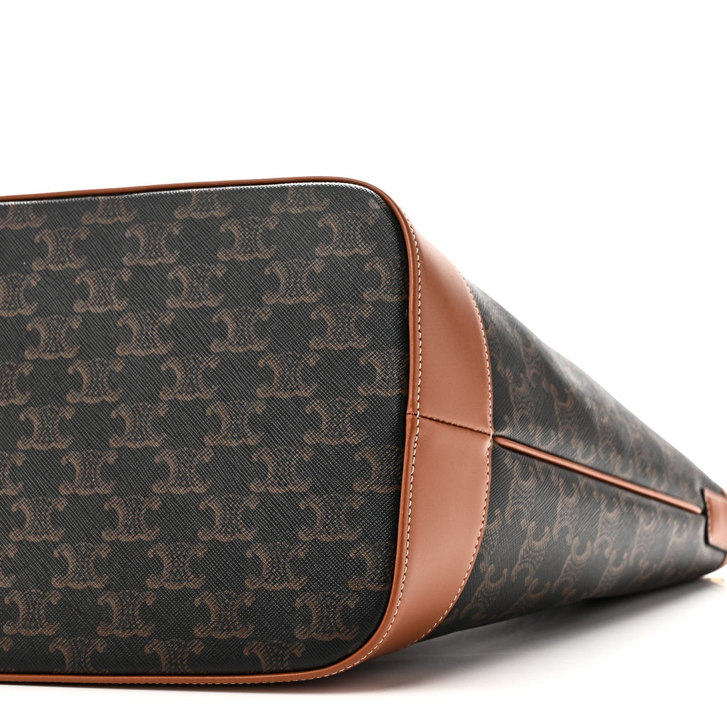 Triomphe Canvas Calfskin Medium Bucket Bag Tan